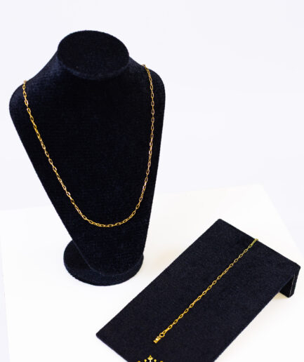 Corrente e Pulseira Cadeado Fina Banhado a Ouro 18k | Fecho Gaveta