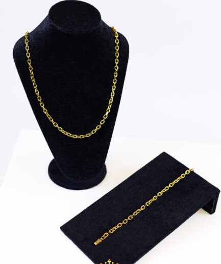 Corrente e Pulseira Cadeado Grossa 4mm Banhado a Ouro 18k | Fecho Gaveta