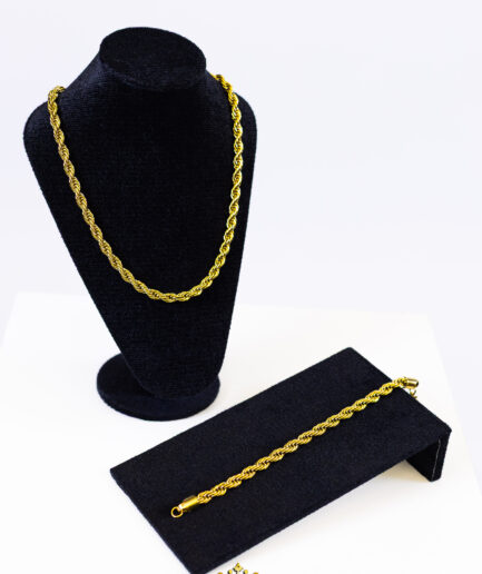 Corrente e Pulseira Baiano 11mm Banhado a Ouro 18k